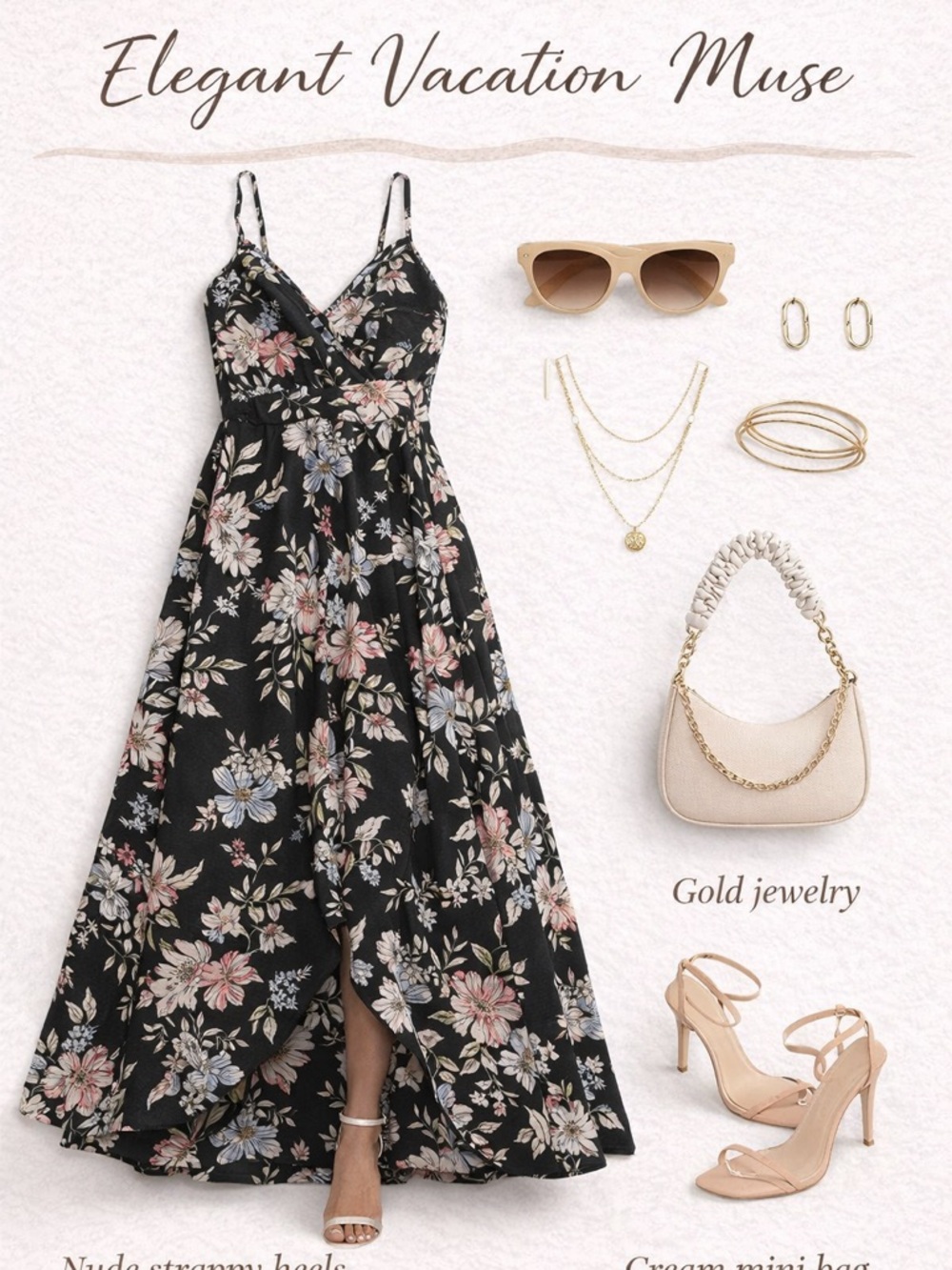 Love Squared Black Floral Wrap Maxi with Pastel Blooms